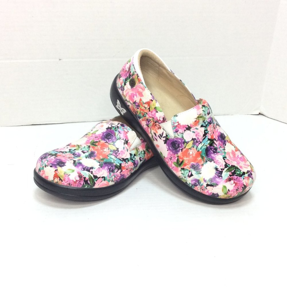 Alegria Kelli Kel-229 Lighten Up Floral Leather Clogs Eu36 US6.5 Nursing Comfort